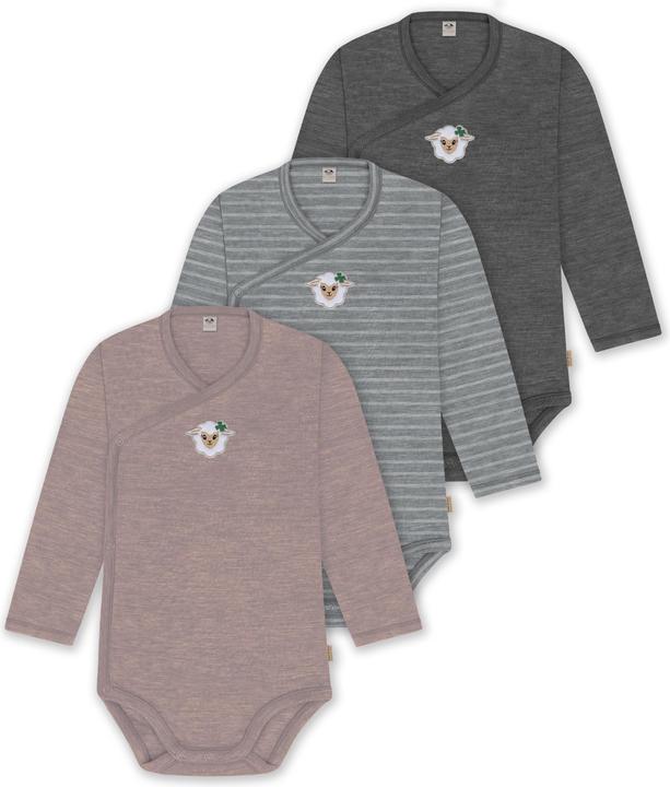 Actual product image Normani Set of 3 baby body wrap long sleeve toddler bodysuit made from merino wool - 9357 (44)