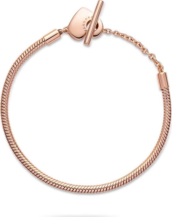 Image du produit Pandora 14k or rose Moments Heart T-Bar Snake Chain Bracelet (16 cm, Métal, plaqué or rose)