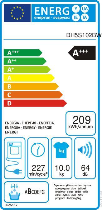 Label énergétique Hisense DH5S102BW (10 kg, Droite, Gauche)