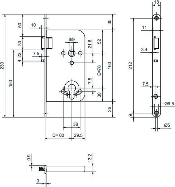 Image du produit Glutz Serrure à loquet lourde 24020 RZW78 avec blocage du loquet