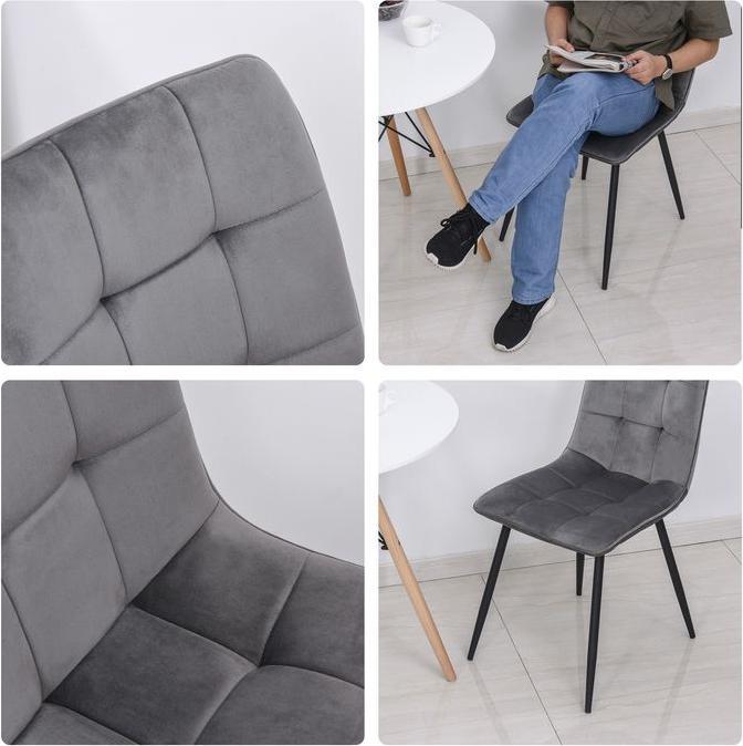 Produktbild Swisshandel24 2er-Set Esszimmerstuhl Polsterstuhl Küchenstuhl Esstisch Schaumstoff Metall Grau+Schwarz 45 x 63 x 9