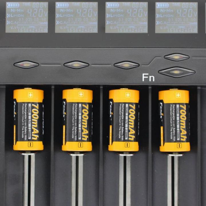 Actual product image AccuCell 8x quick charger and 8 pcs CR123 A Li-ion battery pack (1 pcs., CR123A, 760 mAh, Battery + charger)