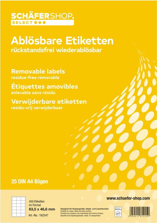 Immagine prodotto Schäfer Shop Etichette universali, rimovibili, 63,5 x 46,6 mm, 450 pezzi