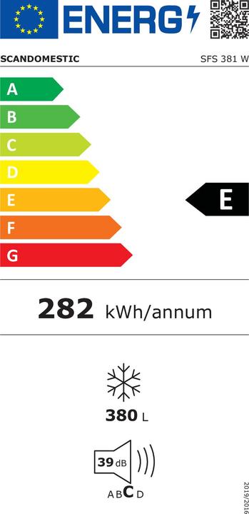Energy Label Scandomestic SFS 381 W Premium Collection - Freezer XXL - Upright - Width: 71 cm - Depth: 7 (Stand-alone, 380 l)