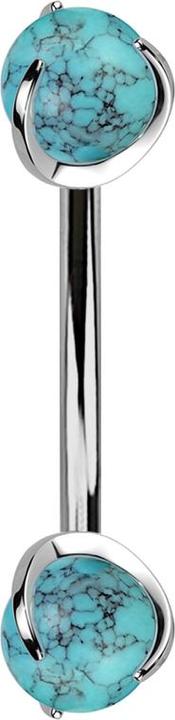 Star Piercing Micro Banane silber Innengewinde mit zwei Kugeln türkis Stein gefasst (Mineralisch, ohne Messing, Titan G23)