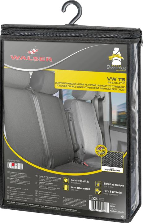 Image du produit Walser Housses de siège pour VW T6 double banquette avant rabattable polyester pour BJ 07/2015 aujourd'hui