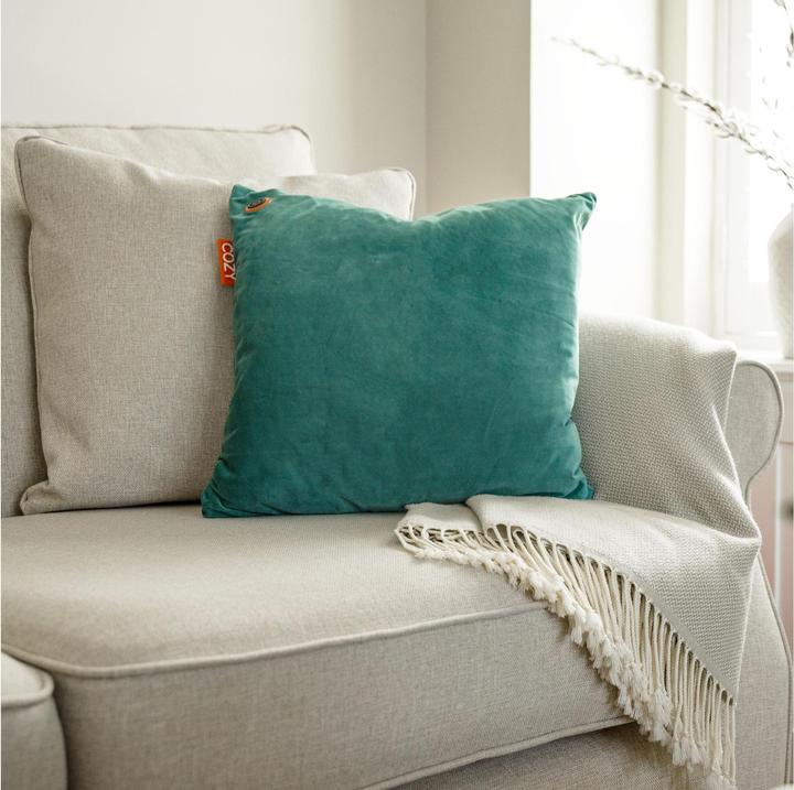 Image du produit Bodi-Tek Coussin chauffant Cozy Una Velvet Fonctionnement sur batterie, bleu-vert (45 x 45 cm)