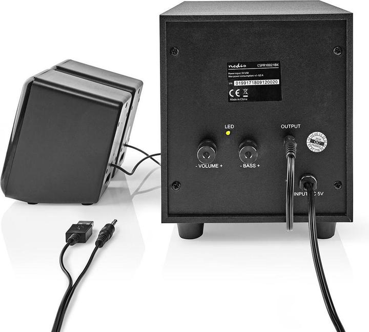 Image du produit Nedis Haut-parleurs pour PC - alimentation par USB - subwoofer - connecteurs d'entrée : 1x 3.5 mm - 2.1 (1 pièce, 16 W)