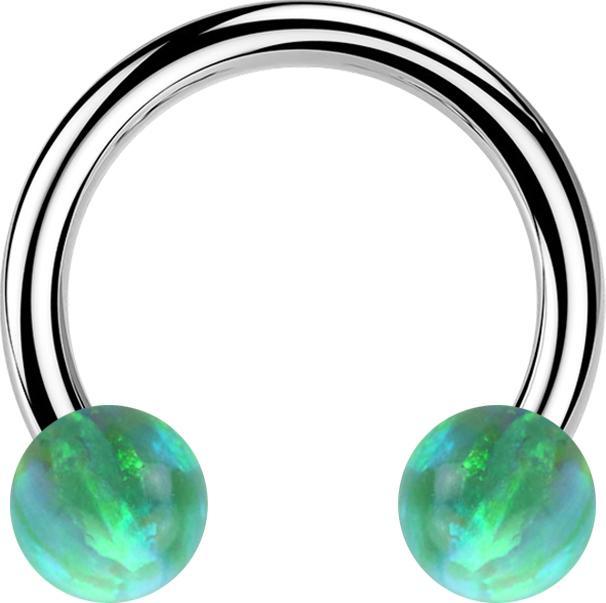 Produktbild Star Piercing Micro Circular Barbell silber mit zwei Kugeln Opal grün (ohne Messing, Chirurgenstahl 316L)