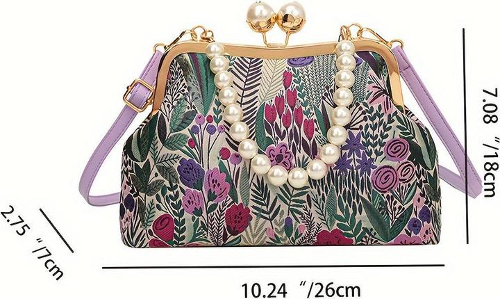 Immagine prodotto Only-Bags.Store Vintage-inspirierten Blumenmuster Design Kupplung Tasche mit faux Perle Griff, modische