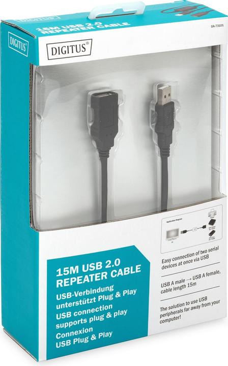 Produktbild Digitus USB 2.0 Repeater Kabel USB A male / A female Länge 15m (15 m, USB 2.0)