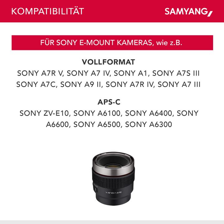 Actual product image Samyang V-AF 45mm T1,9 FE Sony E (Sony E, full size)