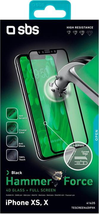 Immagine prodotto SBS Protettore di schermo 4D Full Glass per iPhone XS/X (1 Pezzo/i, Apple iPhone XS)