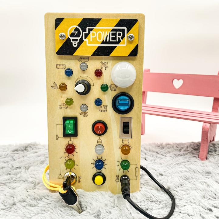 Activity Board Wooden LED light busy block puzzle early learning power button traffic light tool toy