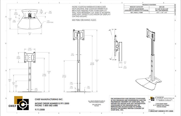 Actual product image Chief PF1-U - Set-up for flat panel (extendable) (75", 90.70 kg)