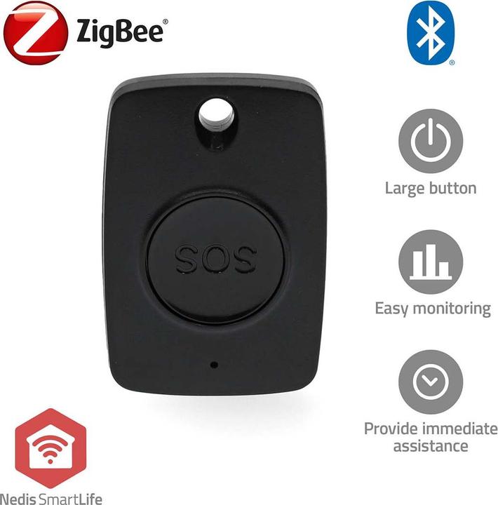 Produktbild Nedis Smart-Panik-Knopf Zigbee 3.0 | Batterietyp – Energie: CR2450 | Schwarz