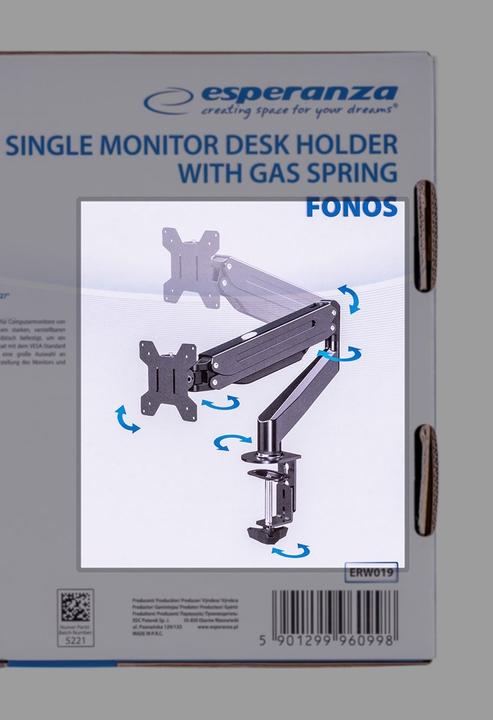 Actual product image Esperanza ERW019 Gas table mount for monitor 17-27" up to 6kg (Table, 27")