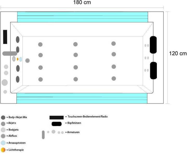 Produktbild Home Deluxe Whirlpool Badewanne mit LED Lichttherapie NAUTICA XL - 182x120cm (120 cm, 180 cm)