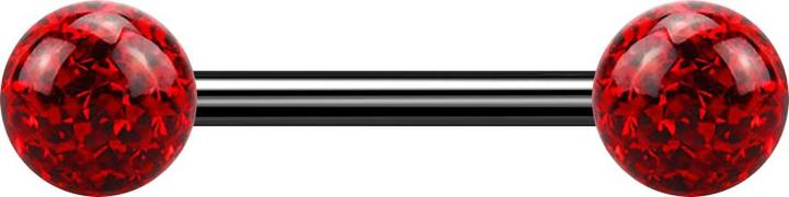 Produktbild Star Piercing Barbell schwarz mit zwei Kristallkugeln rot Epoxy Schutzschicht (Titan G23, ohne Messing)