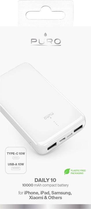 Immagine prodotto Puro Caricabatterie rapido Baltas 10000 mAh 2 x USB-A + 1 x USB-C balta (10000 mAh, 10 W)