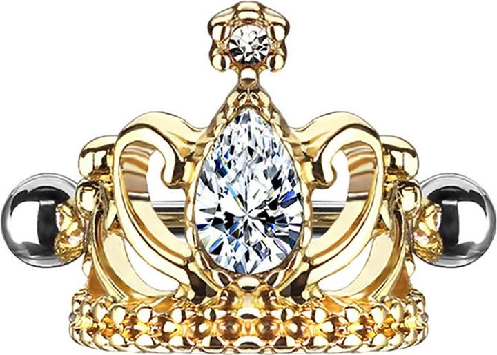 Produktbild Star Piercing Micro Barbell vergoldet Tiara mit Kristall silber (Chirurgenstahl 316L, Messing)