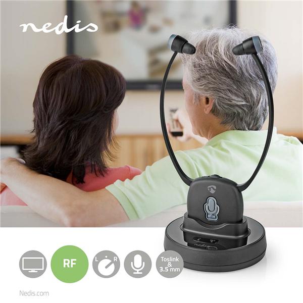 Produktbild Nedis HPRF021BK Wireless-TV-Kopfhörer RF Im Ohr max. Batteriespielzeit: 7 hrs 25 m Digital Audio La (7 h, Kabelgebunden)