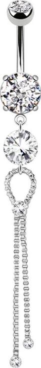 Star Piercing Banane silber mit zwei Kugeln Kristall silber Anhänger Kette mit drei Kristallen (Chirurgenstahl 316L, Messing)