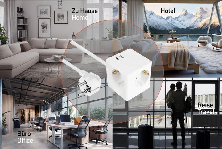 Actual product image Kabelmeister Socket cube 3-way USB-C USB-A, white, 3m (3 x, USB-A, USB-C, 3 m)