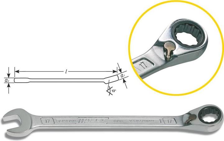 Produktbild HAZET Knarren Ring-Maulschlüssel 606-15 ∙ Aussen Doppel-Sechskant-Tractionsprofil ∙ 15 mm (15 mm)