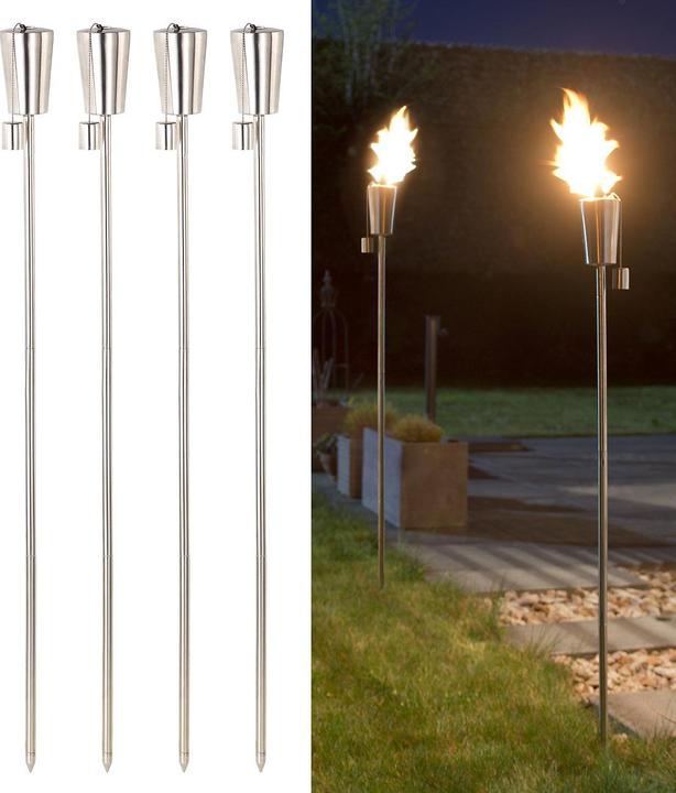 Produktbild Carlo Milano Edelstahl-Gartenfackel "Amor", rostfrei, 280 ml,110 cm, 4er-Set