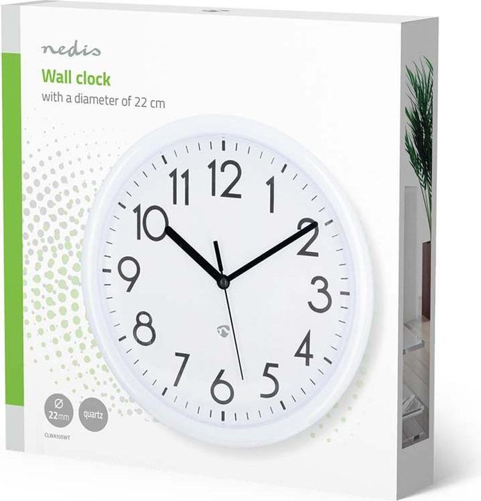 Produktbild Nedis Wanduhr - Durchmesser: 220 mm - Kunststoff - Weiss (22 cm)