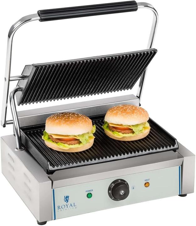 Produktbild Royal Catering Kontaktgrill Tischgrill Elektrogrill Panini Grill Sandwich Maker Geriffelt 2200W
