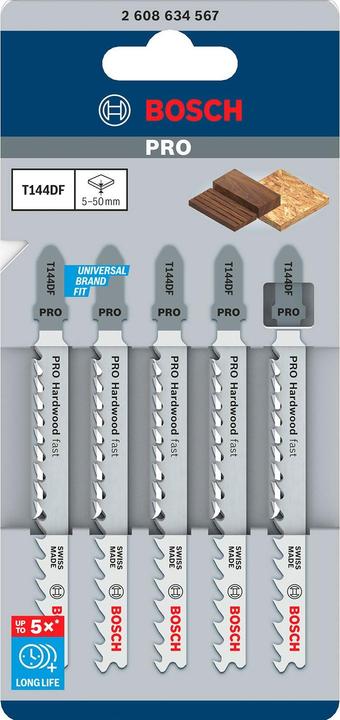 Immagine prodotto Bosch Professional Zubehör Lama per seghetto alternativo PRO Hardwood fast T144DF, 100 mm, 5 pezzi.