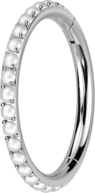 Star Piercing Micro Segmentring klappbar silber seitlich Perle weiss (Titan G23, ohne Messing)