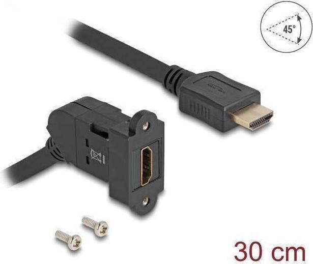 Actual product image Delock HDMI panel jack 45° angled to HDMI plug with 3 (HDMI, 30 cm)