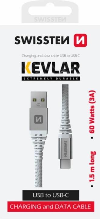 Immagine prodotto Swissten Cavo dati Kevlar USB / USB-C 1,5 M Bianco (1.50 m, USB 3.2 Gen 1)