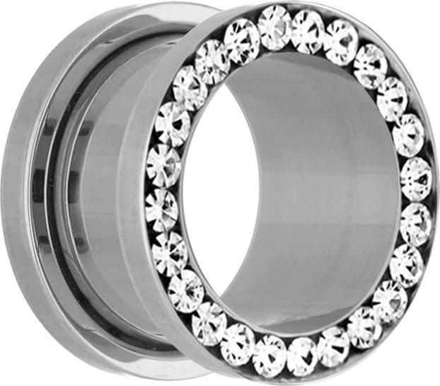 Star Piercing Flesh Tunnel silber mit Kristall silber (ohne Messing, Chirurgenstahl 316L)