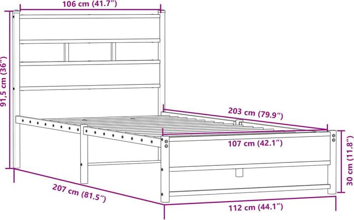 Actual product image VidaXL Metal bed Bed slatted frame single bed Bed frame without mattress 107x203cm (107 x 203 cm)