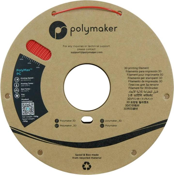 Image du produit Polymaker PC02002 Polymax Tough Filament PC (polycarbonate) haute rigidité, hit (Carbone, 1.75 mm, 750 g, Blanc)