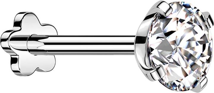 Star Piercing Micro Threadless Labret Blume silber mit Kristall silber gefasst (ohne Messing, Titan G23)