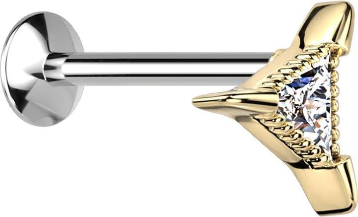 Star Piercing Micro Threadless UFO Labret silber Dreieck vergoldet Dreiecksristall silber (Chirurgenstahl 316L, Messing)