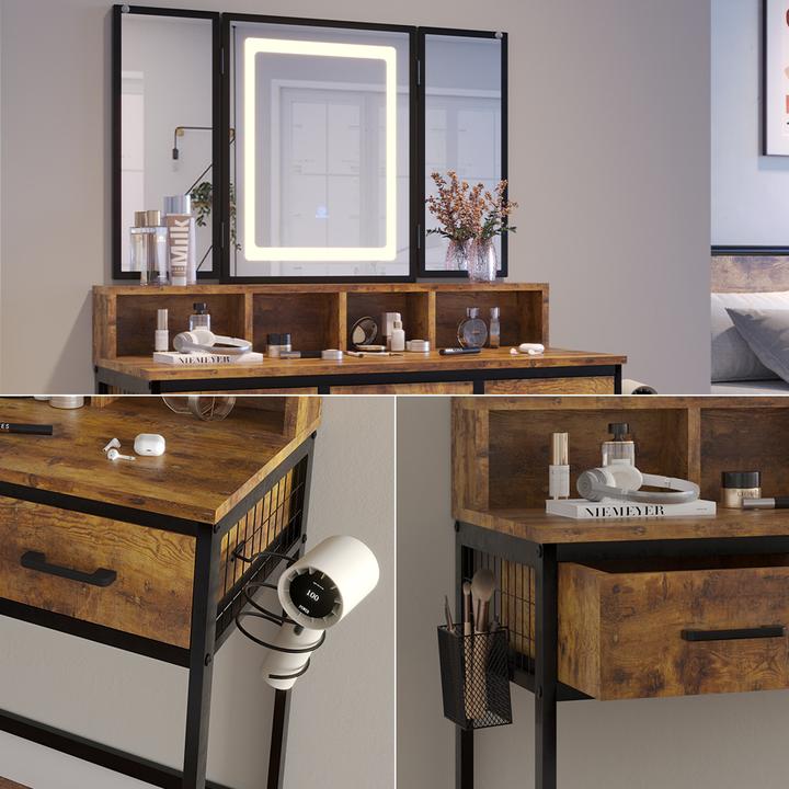 Produktbild Vichy Schminktisch Fyrk, Eiche rustikal, 90 cm mit Hocker und LED-Spiegel