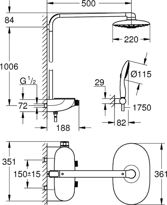 Actual product image Grohe Rainshower System SmartControl Duo 360 shower system (2 Beam types, 9 l/min)