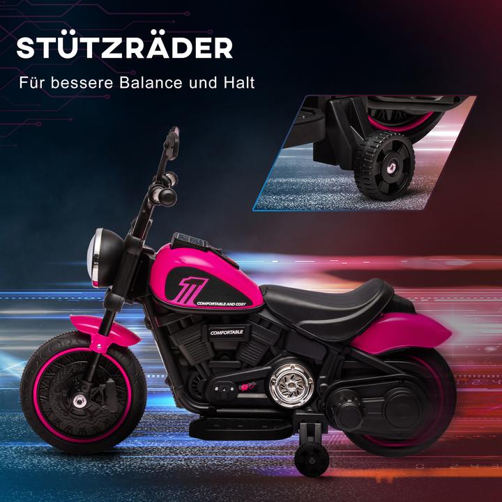 Immagine prodotto Swisshandel24 Moto elettrica per bambini, 2 ruote di allenamento rimovibili, 1,5-3 km/h, per 1,5-3 anni Rosa (6 V)