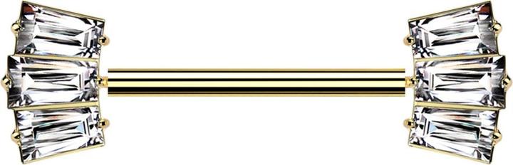 Produktbild Star Piercing Threadless Barbell vergoldet mit zwei drei Baguette Kristalle silber (ohne Messing, Titan G23)