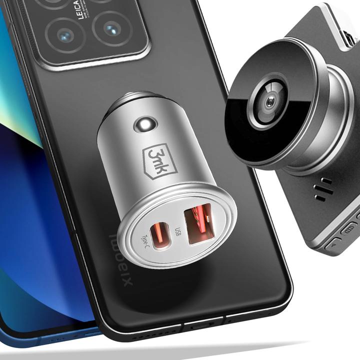 Actual product image 3MK Hyper Car Charger Type-C + USB ports QC 4.0 + PD 30W