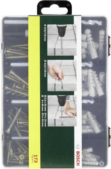 Produktbild Bosch Zubehör Befestigungs-Set 173-teilig, Bohrer, Dübel, Schrauben, Bits in Sortierbox (173 Schrauben pro Stück)