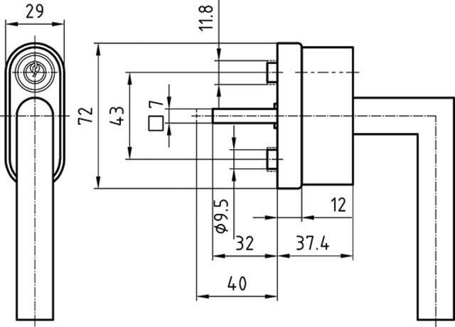 Produktbild Glutz Fenstergriff 5071/5617 A abschliessbar Ø20mm 130x92,4mm (Türgriff)