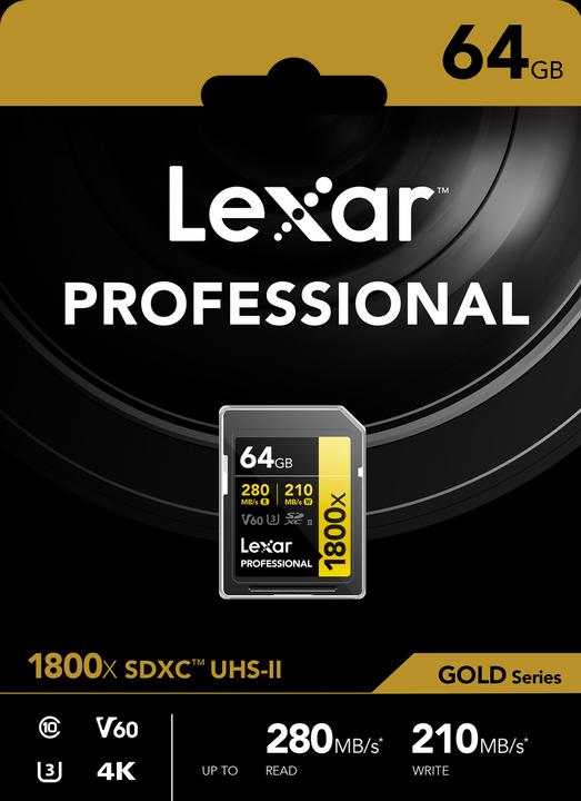 Actual product image Lexar Professional Gold Series (64 GB, SDXC, U3, UHS-II)