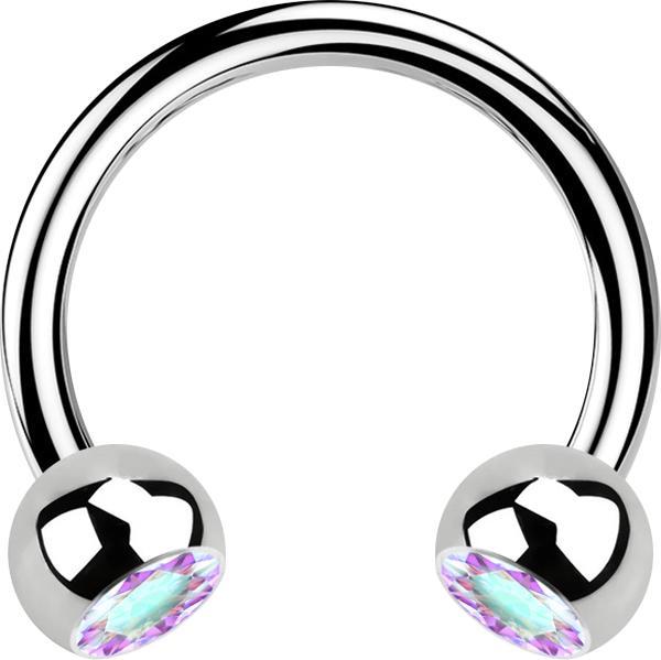 Star Piercing Micro Circular Barbell silber mit zwei Kugeln Kristall multicolor (Chirurgenstahl 316L, ohne Messing)
